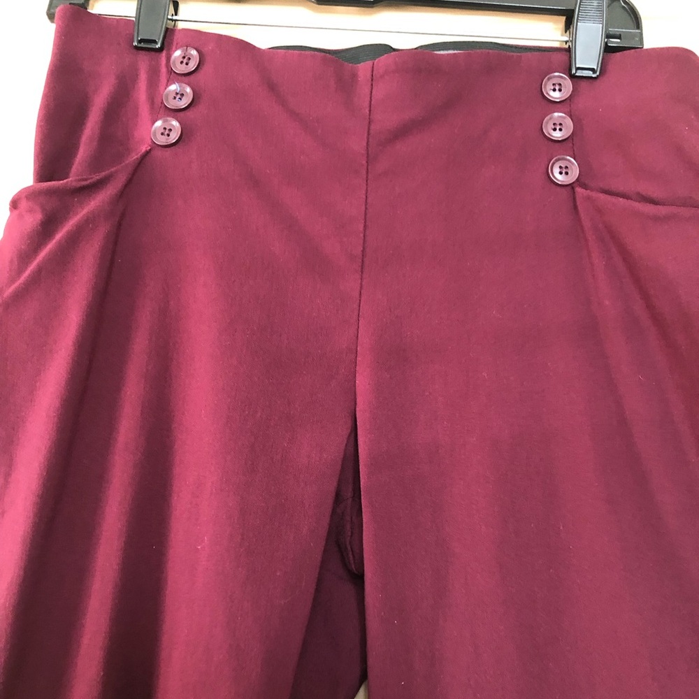 High-Waist Button Detail Burgundy Pants